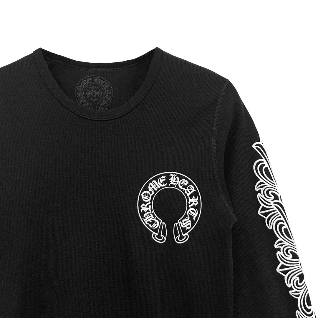 Floral Horseshoe Thermal Long Sleeve Tee Black