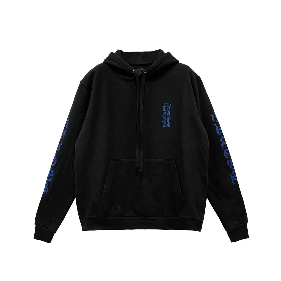 Vertical Script Pull Over Hoodie Black/Blue