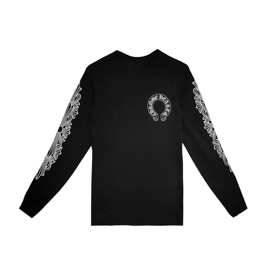 Floral Horseshoe Thermal Long Sleeve Tee Black