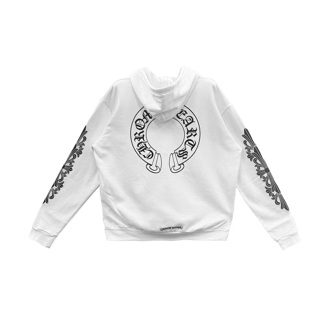 Floral Horseshoe Zip-Up Hoodie White