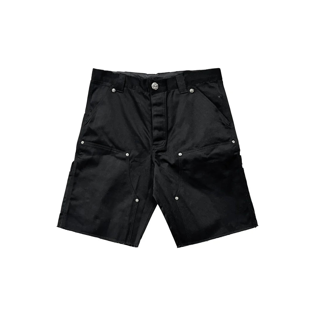 Double Knee Leather Carpenter Shorts Black