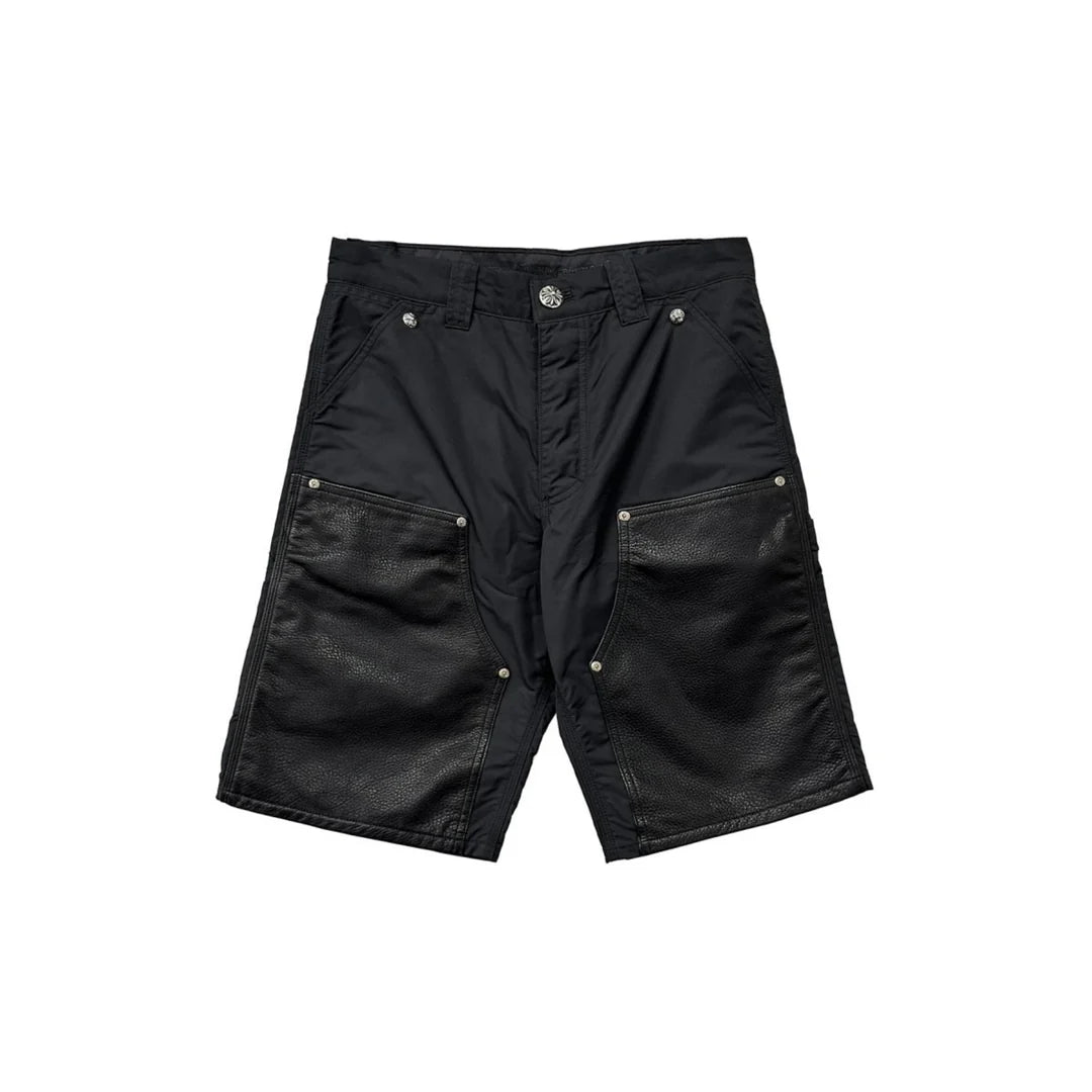 Double Knee Leather Carpenter Shorts Navy