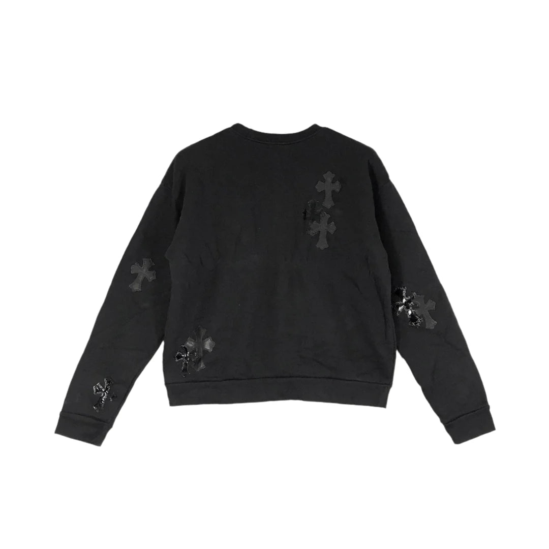 Patent Leather Cross Patch Crewneck Black
