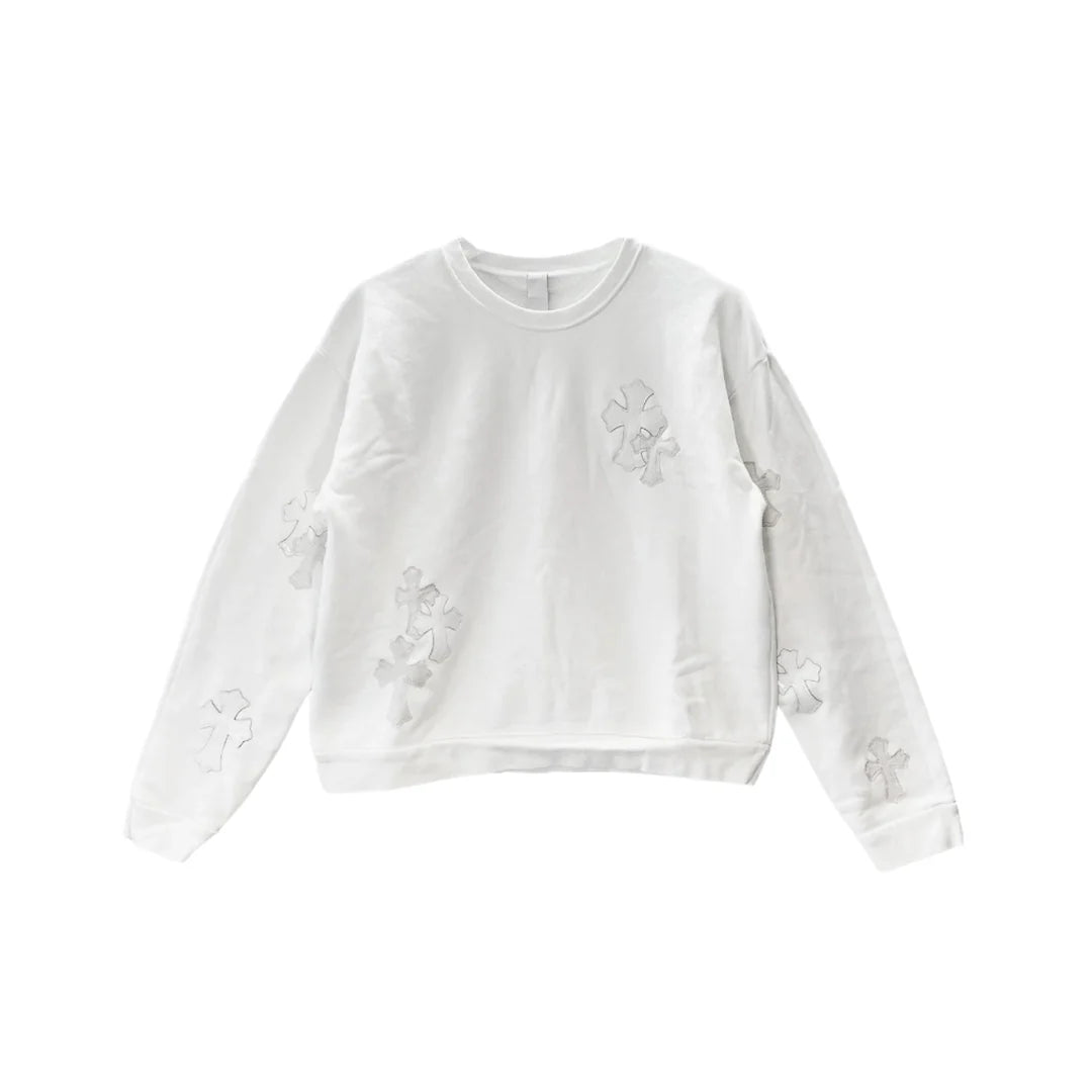 Patent Leather Cross Patch Crewneck White
