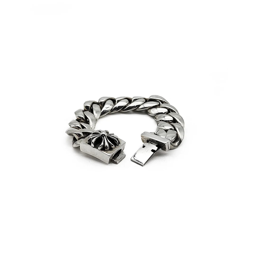 Plus Cross Cuban Link ID Box Bracelet .925 Silver