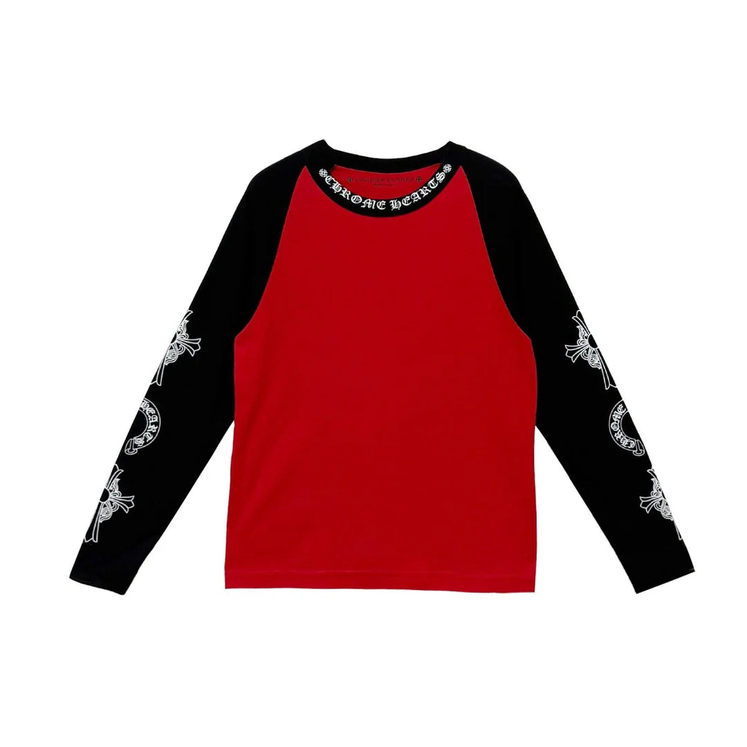 Horseshoe Sleeve Print L/S Tee Red/Black