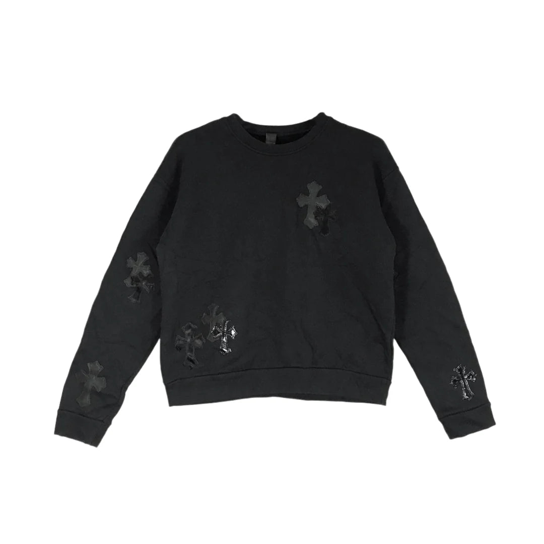 Patent Leather Cross Patch Crewneck Black
